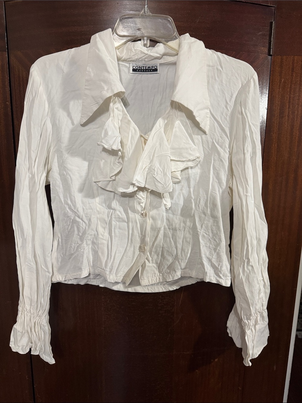 Vintage Contempo Ruffle-Front Button Down Blouse